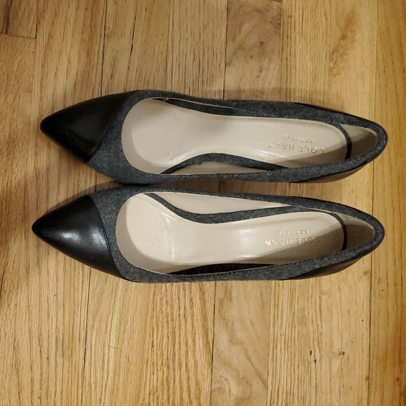 Cole Haan Grey And Black Wool And Leather Pumps Heels Size 6 - Picture 2 of 8